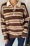 Women's Striped Polo Neck Knit Sweatshirt - 2