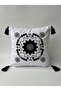 Bohemian Style Single Punch Embroidered 100% Cotton White Fabric Handmade Tassel Detailed Throw Pillow Cover - 3