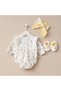 Baby Girl Cotton Romper Newborn Floral Headband and Footed Jumpsuit Set Gift - 5