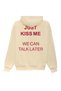 Unisex Just Kiss Me Printed Oversized Bol Cut Cotton 3 Thread Ş Fleece-Lined Beige K Hooded Sweatshirt