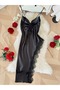 Midnight Noir Lace Detailed Long Satin Nightgown - 2