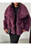 Faux Fur Women's Coat – Fluffy Soft Textured Winter Stylish Outerwear - Plum |   F2040 - Plum - 4