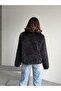 Faux Fur Women's Jacket – Modern Winter Coat with Zipper Closure and Soft Texture - Black |   F2037 - Black - 3
