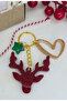Christmas Themed Deer Star Heart Decorated Keychain - 2