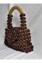 Handmade Velvet Textured Brown and Gold Beaded Design Bag - 4
