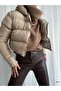 Women's Cream Short Puffer Coat Hooded Water Repellent Fabric Warm Winter O Oversized Puff Coat - 3