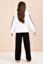 Black Striped Detail Wide Leg Embroidered Girl's Oversized Tracksuit Set 23452 - 8
