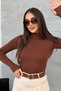 Women's Black Brown Finger Detail Turtleneck Bodysuit Set of 2 - 2