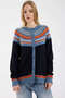 Ethnic Motif Wool Knitwear Cardigan - Navy Blue - 2