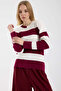 Block Striped Off-Shoulder Knit Sweater - Burgundy - 4