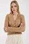Buttoned Brass Motif Knitwear Cardigan - Camel - 3
