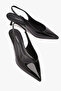 Gioia Black Patent Leather Pointed Toe Open Back Low Heel Shoes - 4