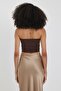 Women's Brown Scuba Strapless Cropped Top - 4