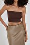 Women's Brown Scuba Strapless Cropped Top - 3