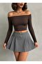 Women's Brown Scuba Madonna Collar Crop Top - 2