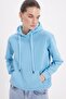 Women's relax fit comfortable cut cotton Hooded blue sweatshirt with kangaroo pocket - 2