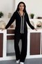 Women's V-Neck Zippered White Striped Detail Pocket Modal Set - 4