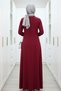Hanife Dress Crystal Fabric Women's Burgundy Sewing Detailed Waist Fitted Hijab Dress with Skirt - 5