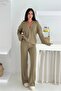 Women's Standard Size V-Neck Buttoned Knitwear Bottom-Top Set - 4