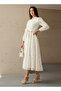 A-line Midi Dress with Paisley Embroidery and Tie-Up Belt
