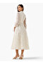 A-line Midi Dress with Paisley Embroidery and Tie-Up Belt - 3