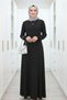 Hanife Dress Crystal Fabric Women's Black Dress with Stitching Detail and Waist-Fitted Skirt for Hijab Wear