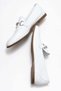 Women's Genuine Leather Loafers Crystal Buckle Detail Casual Shoes White Porto Color-Match Leather Lining - 8