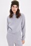 Women's Regular Fit Cotton 3 Thread Soft Textured Fleece Lined Crew Neck Grey Tracksuit Set - 2