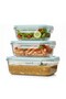 3 Pcs Borosilicate Glass Containers with Leak Proof Airtight Lid BPA Free -Rectangular