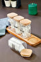 4-Piece Cotton Holder Transparent Label Acrylic Storage Box with Wooden Stand - 2