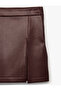 A-Line Mini Faux Leather Skirt with Slit Detail - 5