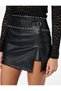 Slit Low Waist Slim Fit Mini Faux Leather Skirt with Metal Accessories - 5