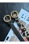 2-Pack Lush Serrated Round Patterned Women's Gold Buckle Belt Jacket Belt Dress Belt Trouser Belt