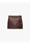 A-Line Mini Faux Leather Skirt with Slit Detail - 3