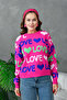 Women's Crew Neck Love Knitted Patterned Terry Fabric Knitwear Sweater 10469 - 5