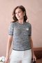 Women's Crew Neck Short Sleeve Stone Embroidered Knitwear Sweater 12040 - 2