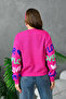 Women's Crew Neck Love Knitted Patterned Terry Fabric Knitwear Sweater 10469 - 8