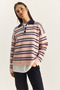 Women's Pink Polo Collar Striped Basic Knitwear Sweater 20258061 - 2