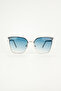 Sophia Black Metal Cat Eye Sunglasses | Blue Patterned Slim Stylish Details - 2