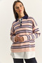 Women's Pink Polo Collar Striped Basic Knitwear Sweater 20258061 - 5
