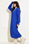 Knitted Patterned Long Knitwear Cardigan R4201 Cobalt Blue - 3
