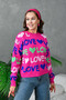 Women's Crew Neck Love Knitted Patterned Terry Fabric Knitwear Sweater 10469 - 6