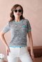 Women's Crew Neck Short Sleeve Stone Embroidered Knitwear Sweater 12040 - 6