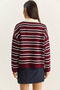 Women's Burgundy Polo Collar Striped Basic Knitwear Sweater 20258061 - 7