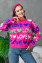 Women's Crew Neck Love Knitted Patterned Terry Fabric Knitwear Sweater 10469 - 4