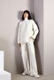 Ecru Long Sleeve Turtleneck Cashmere Women's Knit Sweater with String Detail on the Sides - 3