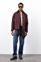 Burgundy Contrast Collar Men's Coat