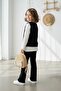 My Little One's Knitted Sweater with Ribbed Pattern, Girl's Set with Stone Leggings, 3-Piece Set - Black - 2