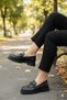 35830 Black Leather Buckle Detailed Comfortable Loafer Women's Shoes - 6