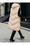Women's Beige Long Puffer Vest Hooded Side Zipper Detail Winter - 6